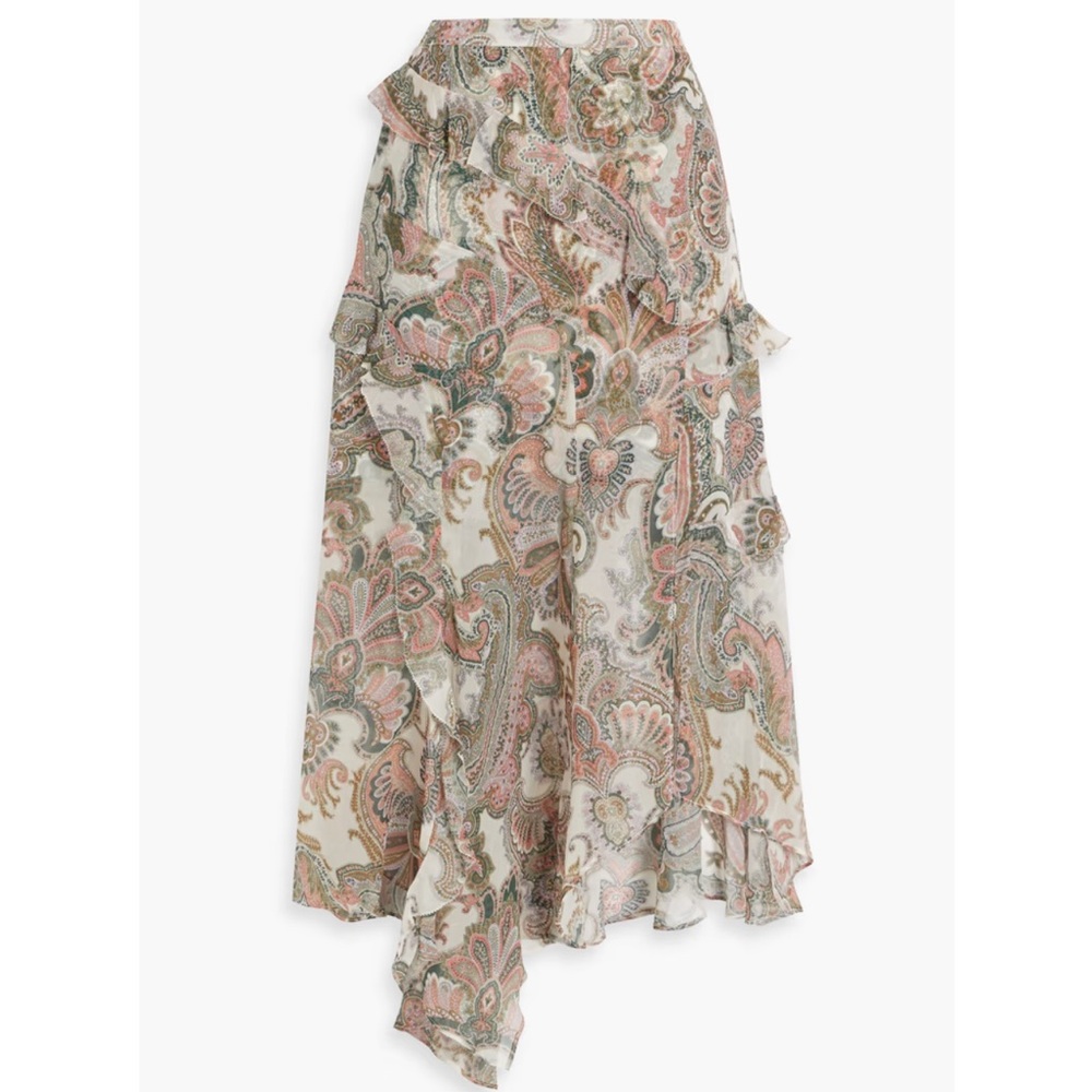 Veronica Beard - Eleonora ruffled paisley-print silk-chiffon midi skirt - US 2